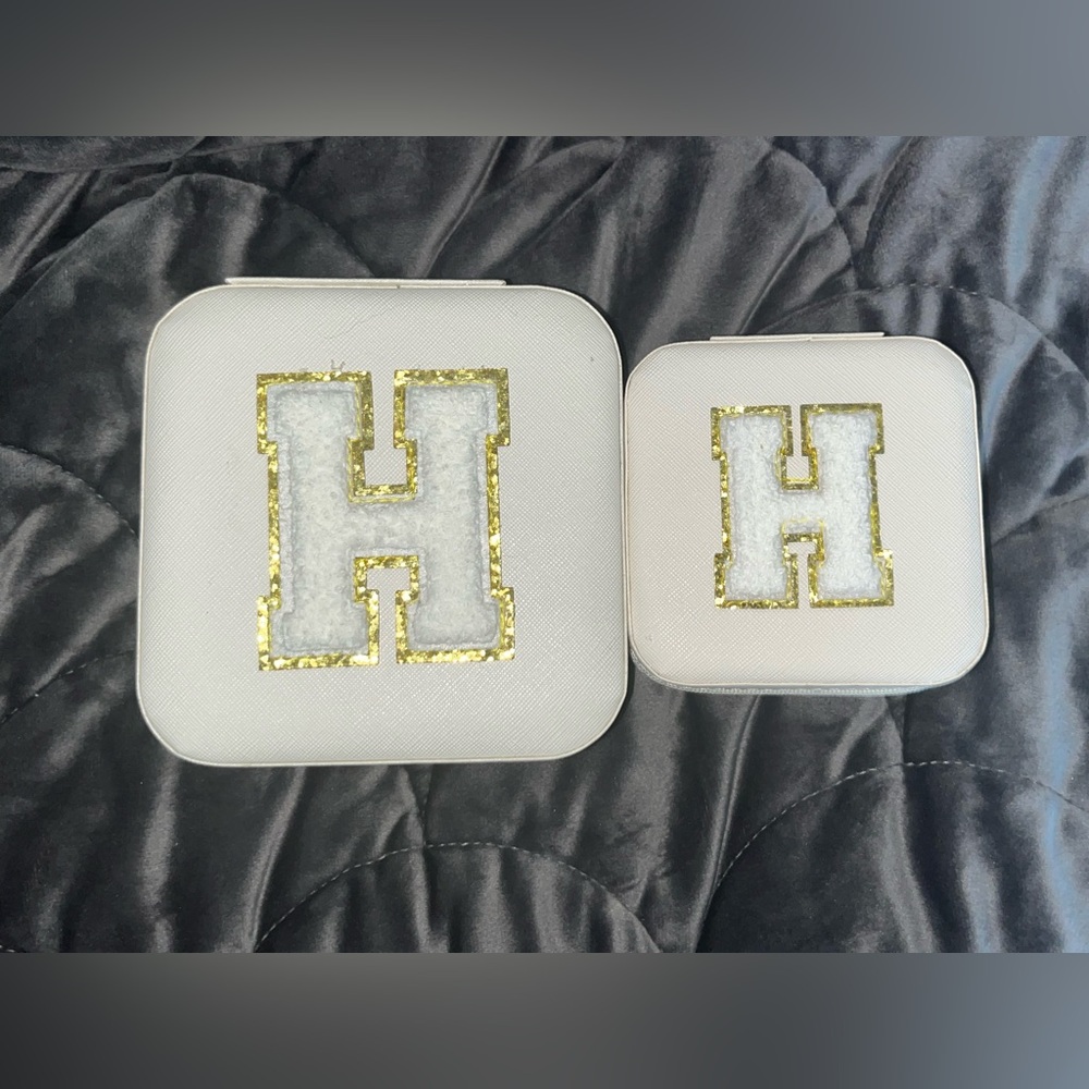 White Gold 2 Piece Jewelry Box Set Monogram Letter H Travel Size Personalized